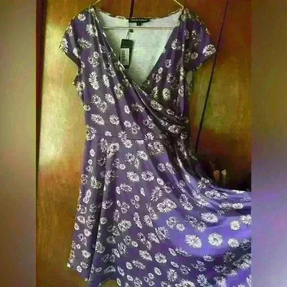 Oxiuly fashion women's extra large purple white floral sundress new with tags - Picture 5 of 10